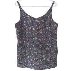 CAbi Purple Floral Blouse S Sleeveless Scrollwork Style 3453